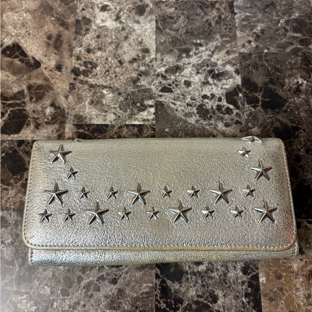 Jimmy Choo Metallic Silver Star-Studded Wallet